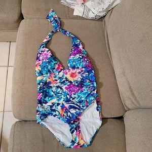 Multi colored one piece bathing suit